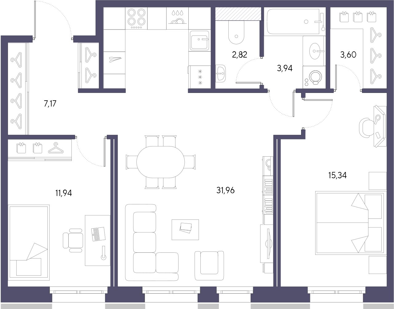 2-комнатная квартира  №448 в Черная речка, 41: 76.77 м², этаж 2 - купить в Санкт-Петербурге