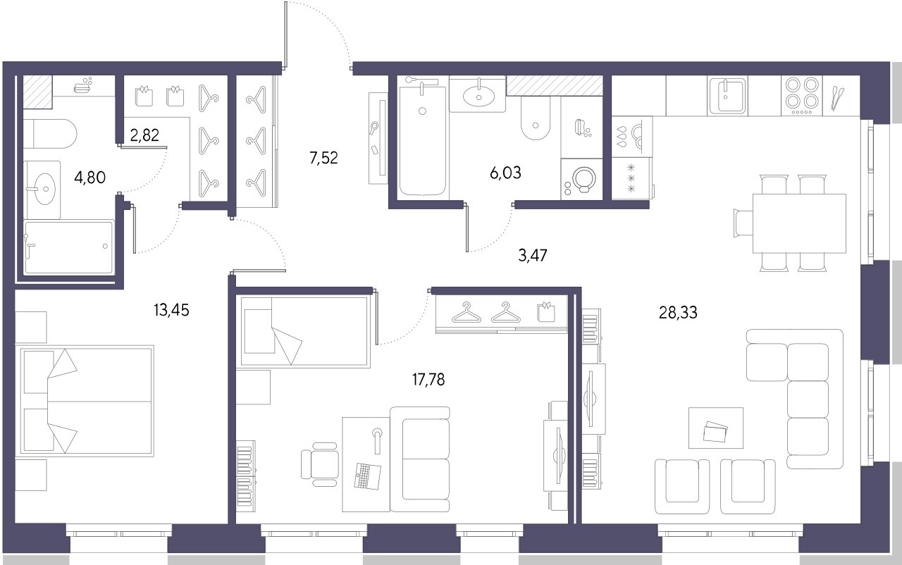 2-комнатная квартира  №119 в Черная речка, 41: 84.2 м², этаж 2 - купить в Санкт-Петербурге