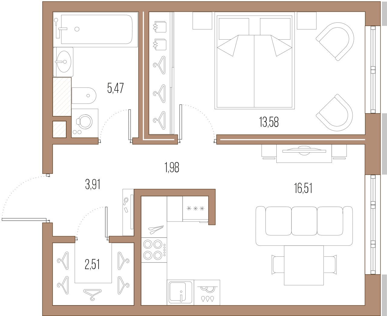 1-комнатная квартира  №520 в Малоохтинский, 68: 43.5 м², этаж 8 - купить в Санкт-Петербурге