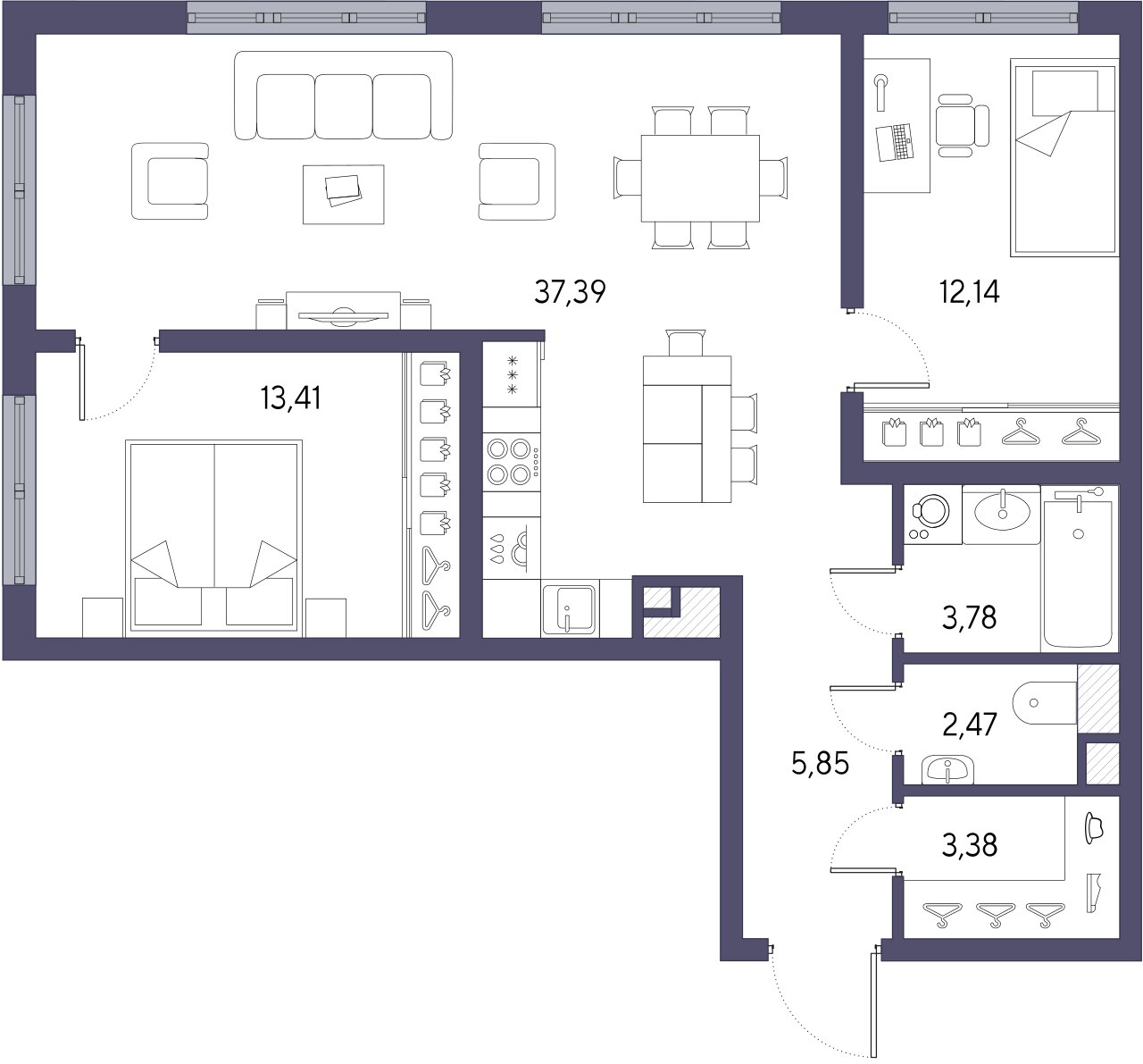 2-комнатная квартира  №840 в Малоохтинский, 68: 78.4 м², этаж 7 - купить в Санкт-Петербурге