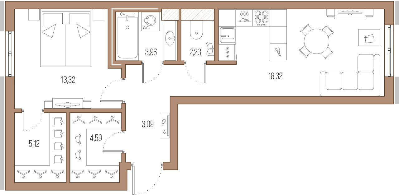 1-комнатная квартира  №260 в Малоохтинский, 68: 54.8 м², этаж 2 - купить в Санкт-Петербурге