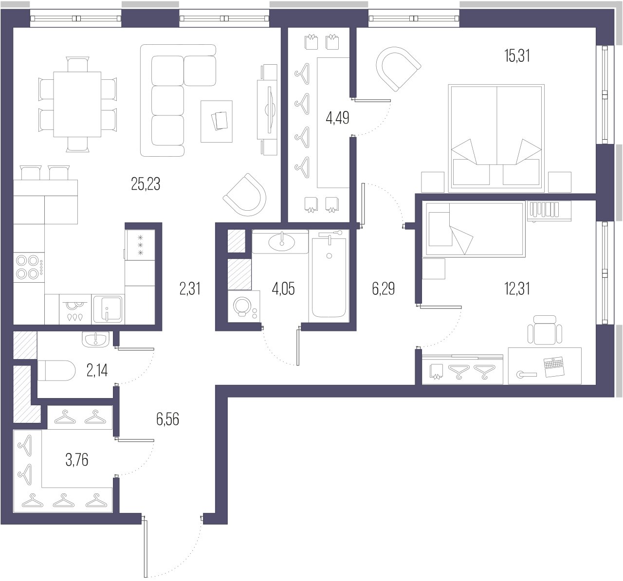 2-комнатная квартира  №513 в Малоохтинский, 68: 81.2 м², этаж 7 - купить в Санкт-Петербурге