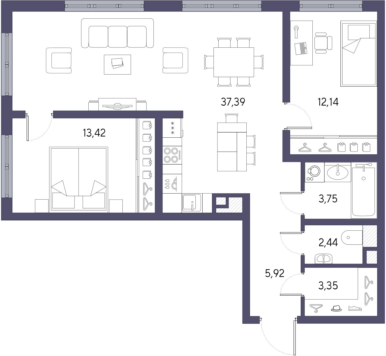 2-комнатная квартира  №825 в Svetlana Park: 78.1 м², этаж 5 - купить в Санкт-Петербурге