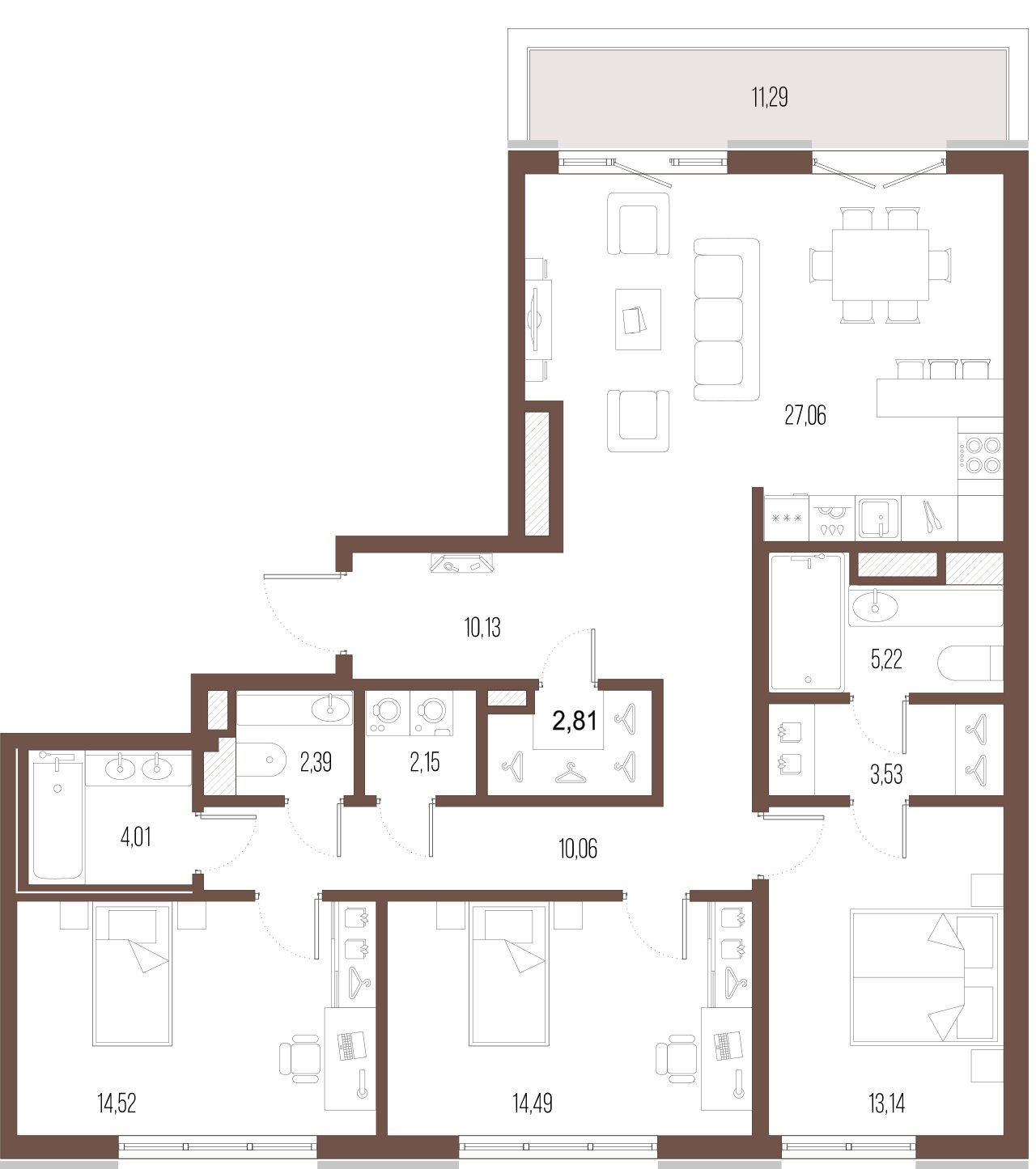 3-комнатная квартира, 109 м²; этаж: 9 - купить в Санкт-Петербурге