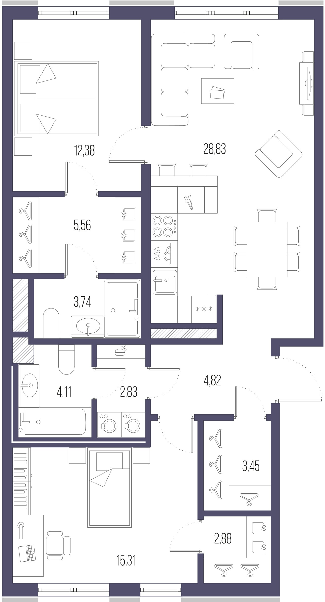 2-комнатная квартира  №300 в Малоохтинский, 68: 82.3 м², этаж 7 - купить в Санкт-Петербурге