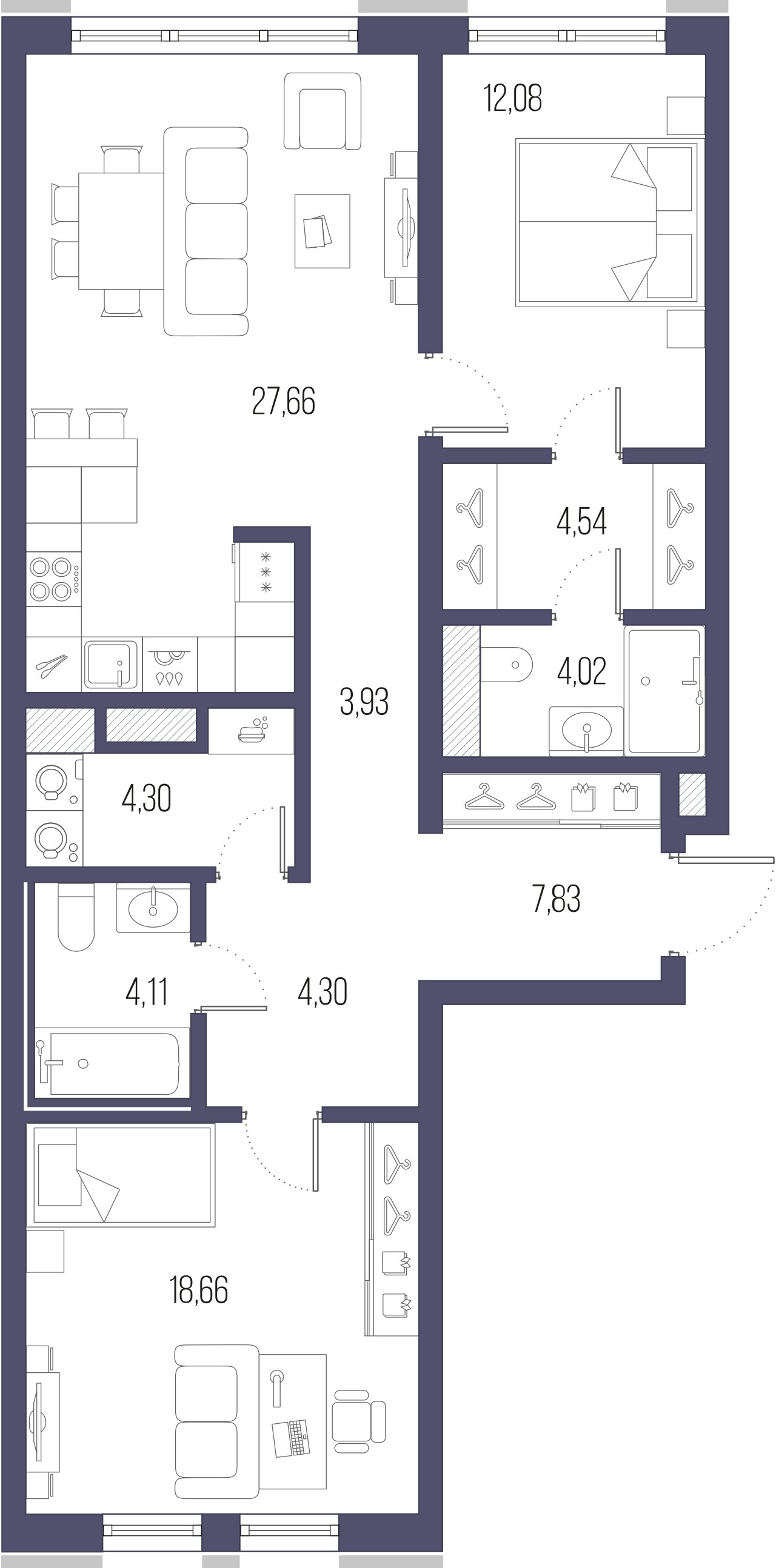 2-комнатная квартира, 90.1 м²; этаж: 8 - купить в Санкт-Петербурге