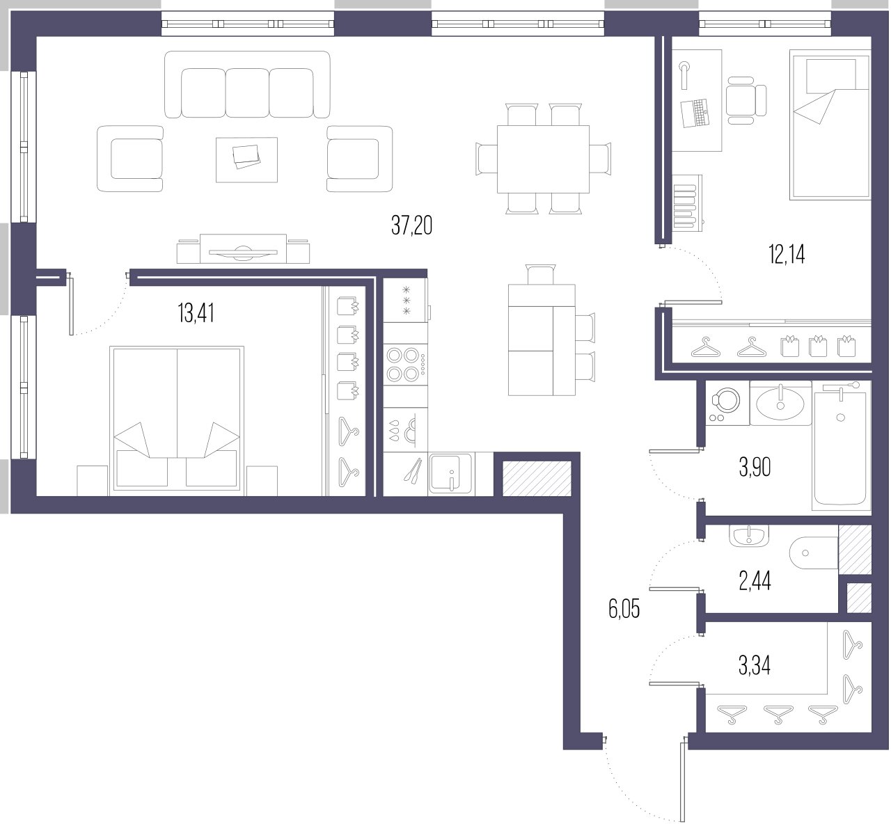 2-комнатная квартира  №847 в Svetlana Park: 78.6 м², этаж 8 - купить в Санкт-Петербурге
