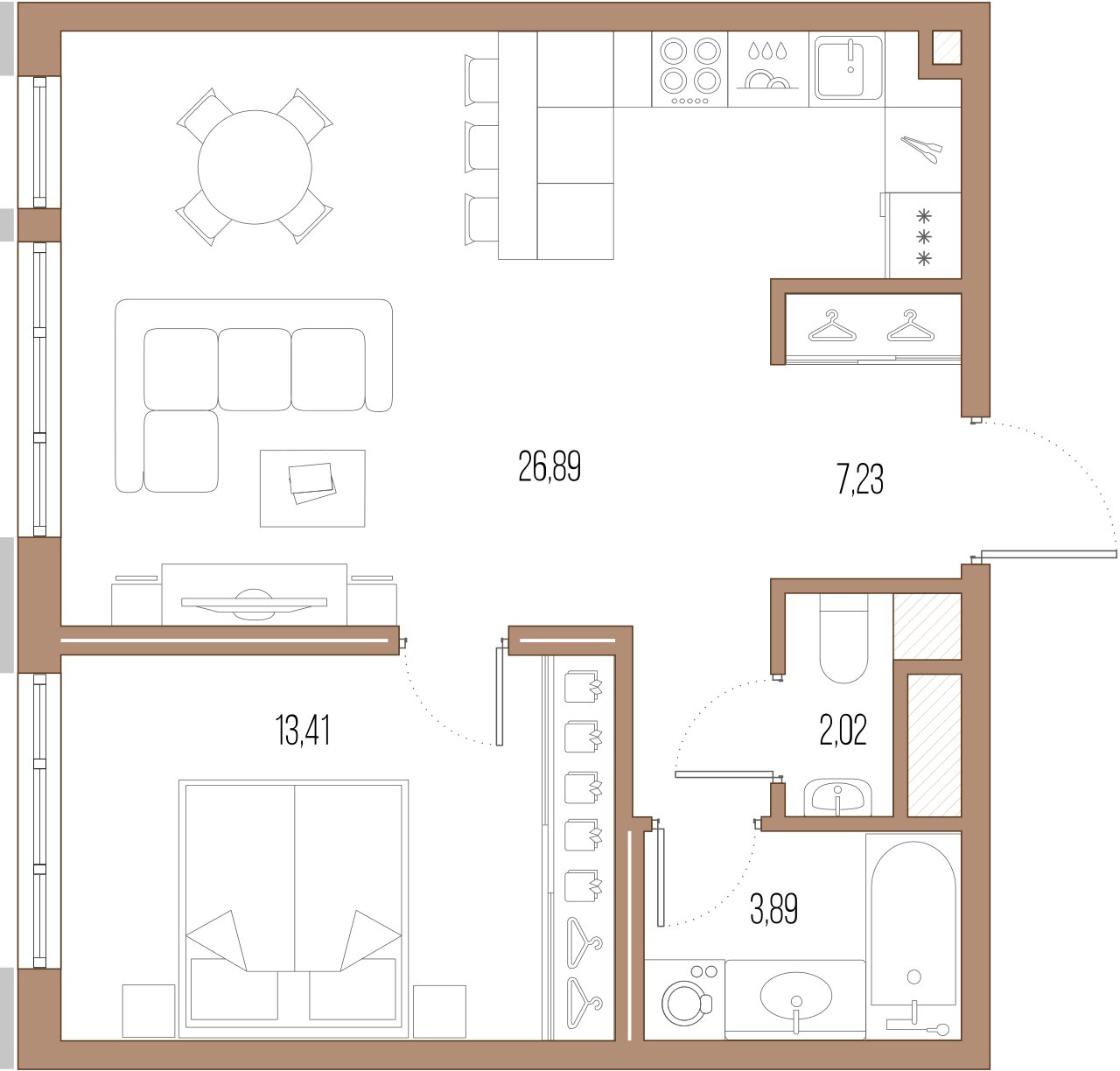 1-комнатная квартира  №722 в Малоохтинский, 68: 54.4 м², этаж 9 - купить в Санкт-Петербурге