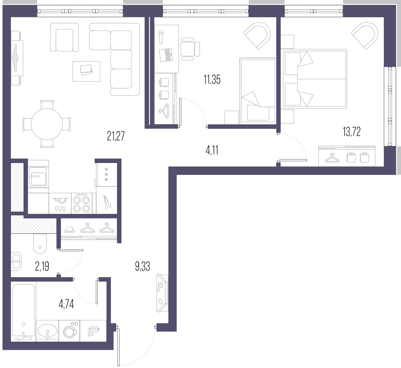 2-комнатная квартира  №712 в Малоохтинский, 68: 67.5 м², этаж 8 - купить в Санкт-Петербурге
