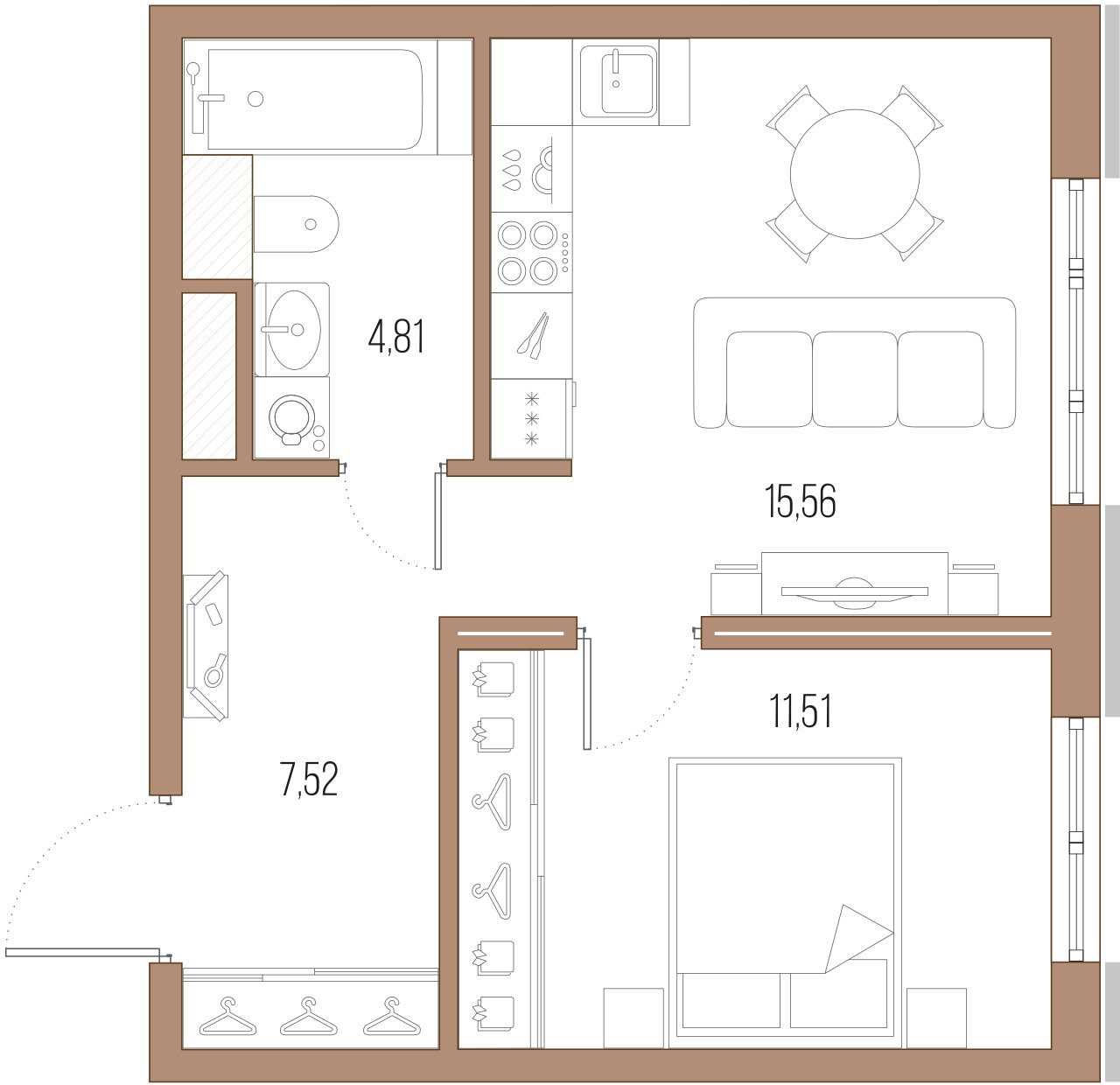 1-комнатная квартира  №901 в Малоохтинский, 68: 39.4 м², этаж 7 - купить в Санкт-Петербурге