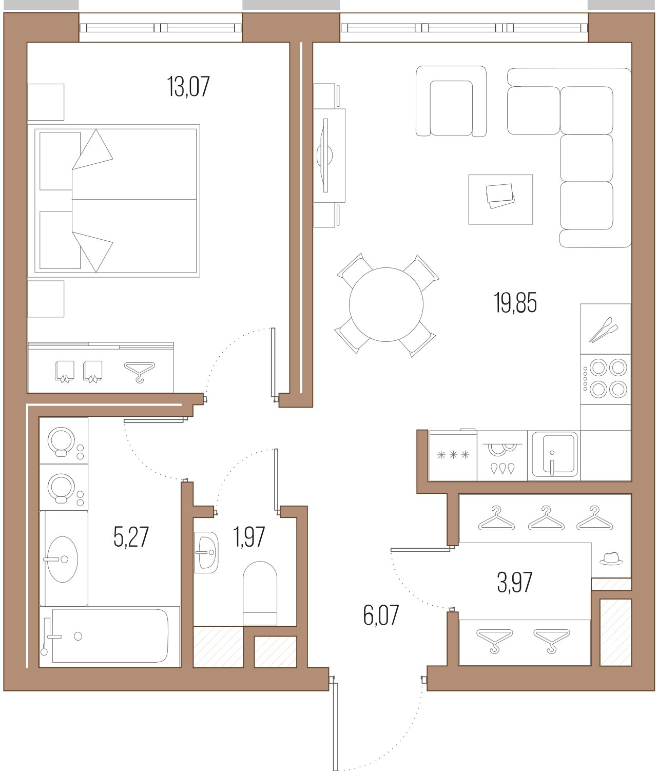 1-комнатная квартира  №263 в Малоохтинский, 68: 50.1 м², этаж 2 - купить в Санкт-Петербурге