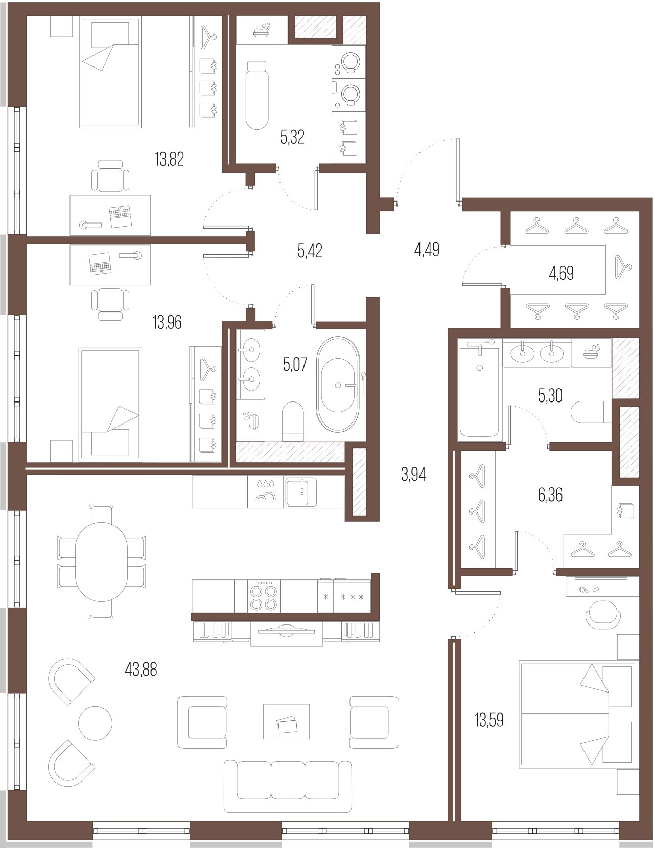 3-комнатная квартира  №646 в Малоохтинский, 68: 124.6 м², этаж 7 - купить в Санкт-Петербурге