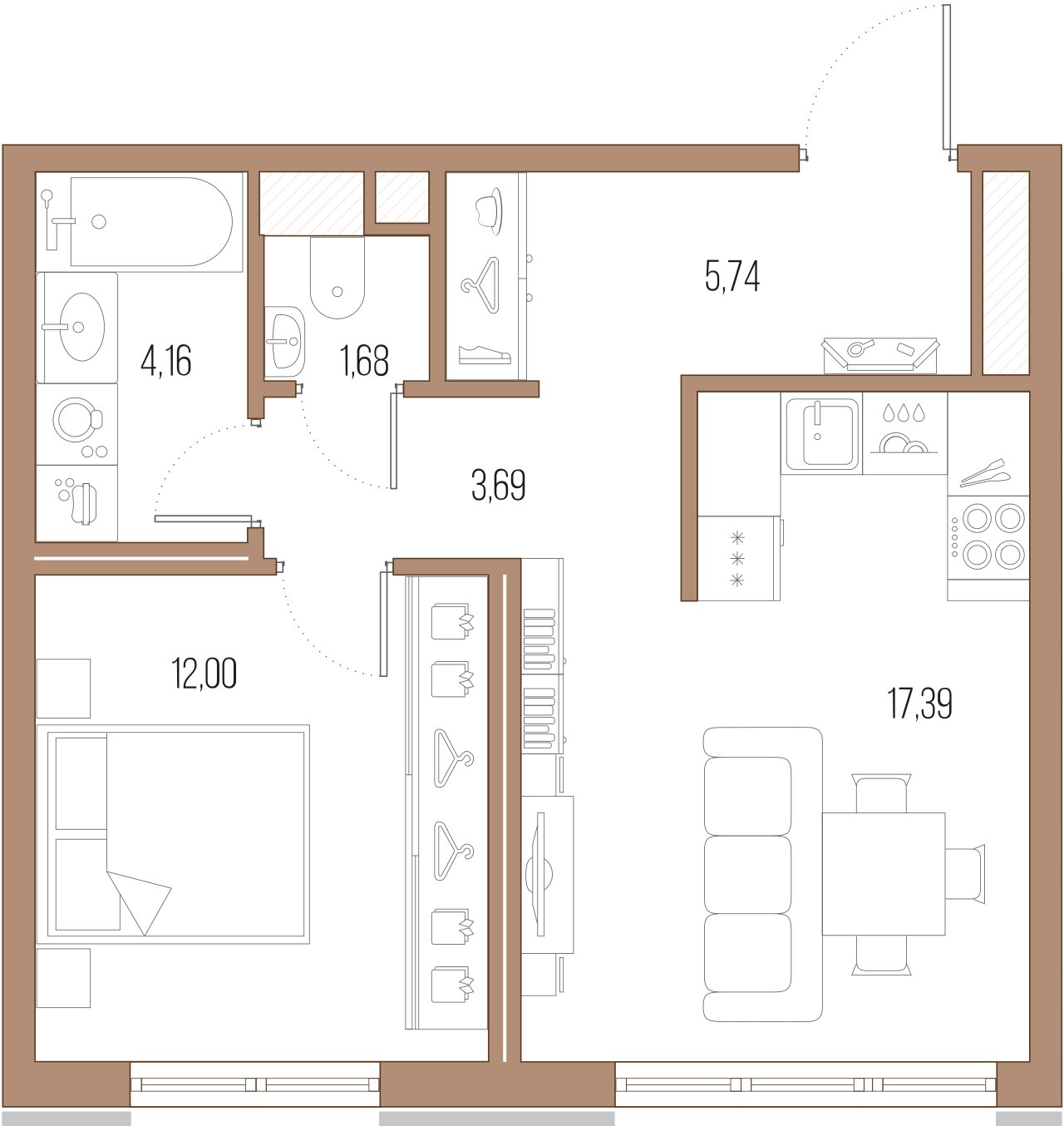 1-комнатная квартира  №188 в Малоохтинский, 68: 44 м², этаж 8 - купить в Санкт-Петербурге
