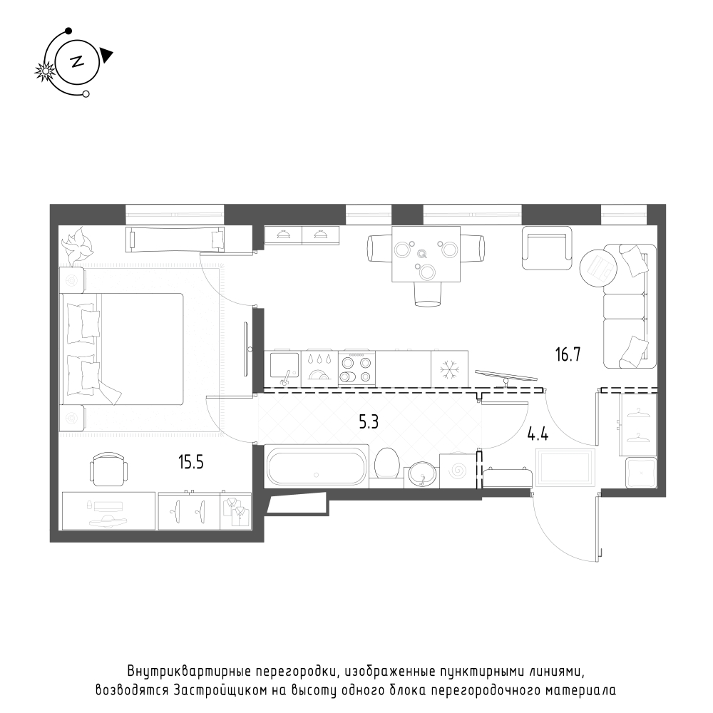 1-комнатная квартира  №337 в Domino Premium: 41.9 м², этаж 1 - купить в Санкт-Петербурге