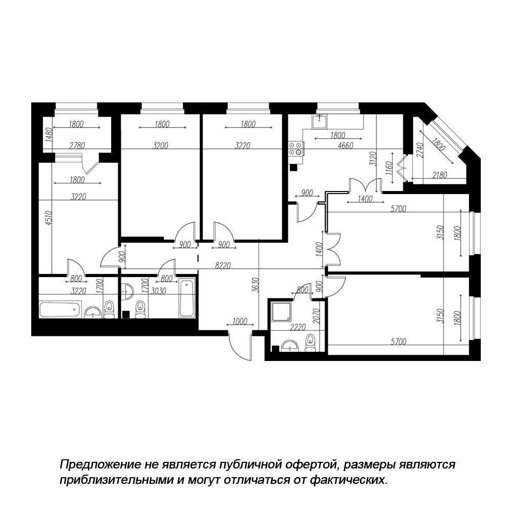 4-комнатная квартира  №58 в Петровская доминанта: 135 м², этаж 3 - купить в Санкт-Петербурге