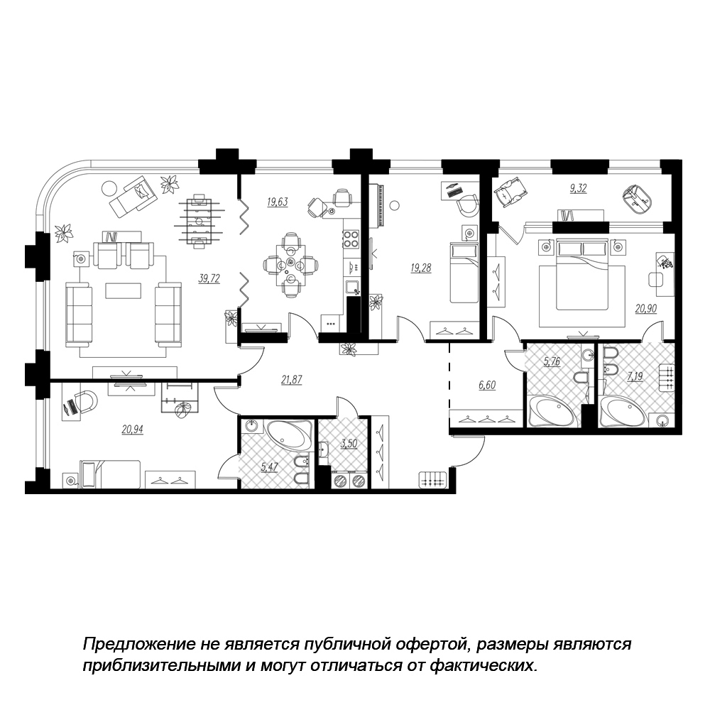 4-комнатная квартира  №297 в Петровская доминанта: 180.4 м², этаж 4 - купить в Санкт-Петербурге