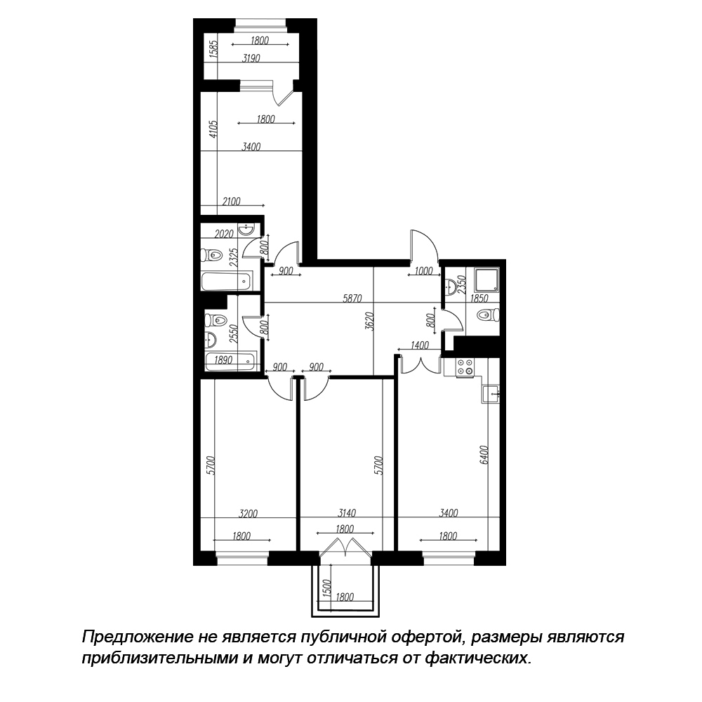 5-комнатная квартира  №52 в Петровская доминанта: 185.9 м², этаж 2 - купить в Санкт-Петербурге