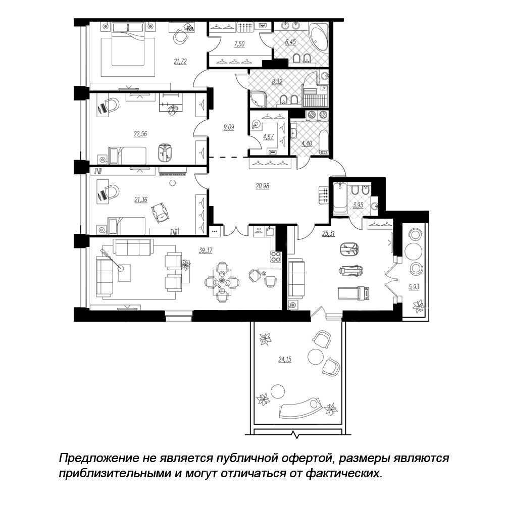 4-комнатная квартира  №300 в Петровская доминанта: 224.9 м², этаж 6 - купить в Санкт-Петербурге