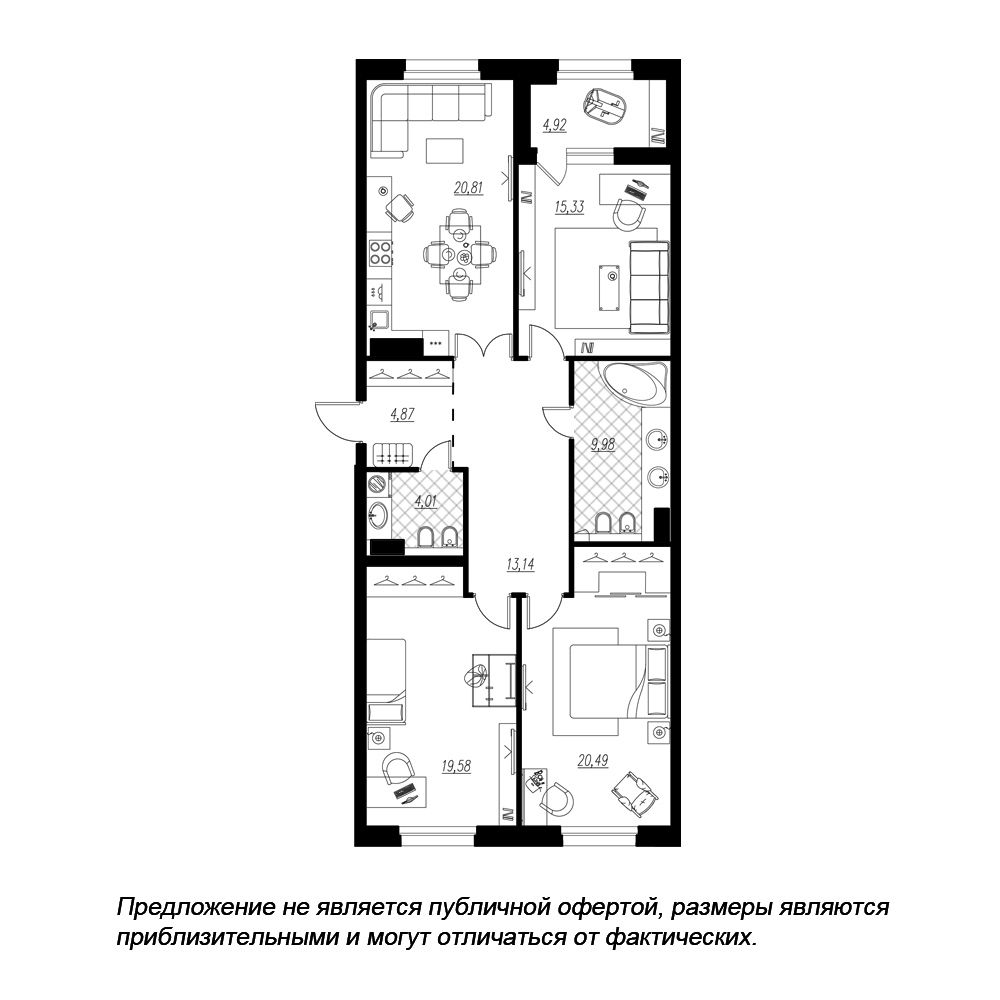 3-комнатная квартира  №147 в Петровская доминанта: 110.9 м², этаж 5 - купить в Санкт-Петербурге