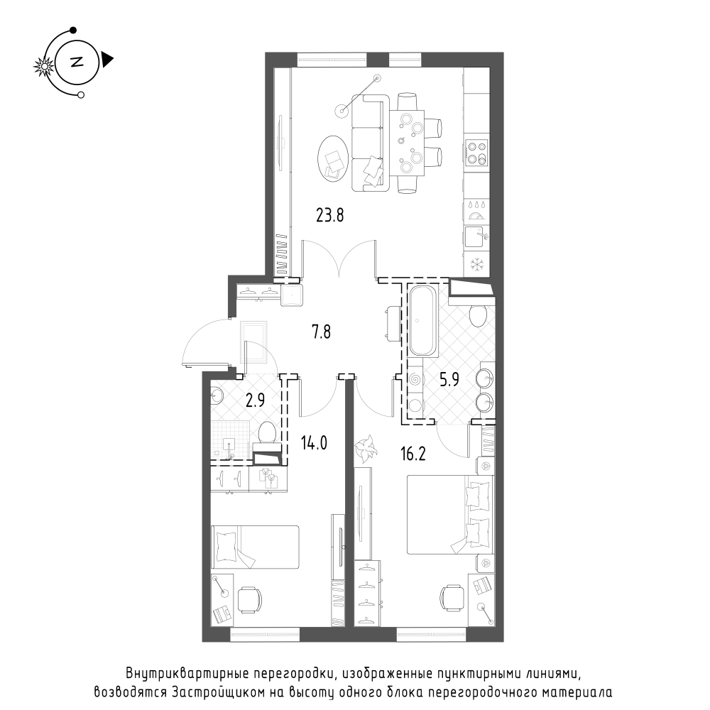 2-комнатная квартира  №425 в Domino Premium: 70.4 м², этаж 3 - купить в Санкт-Петербурге