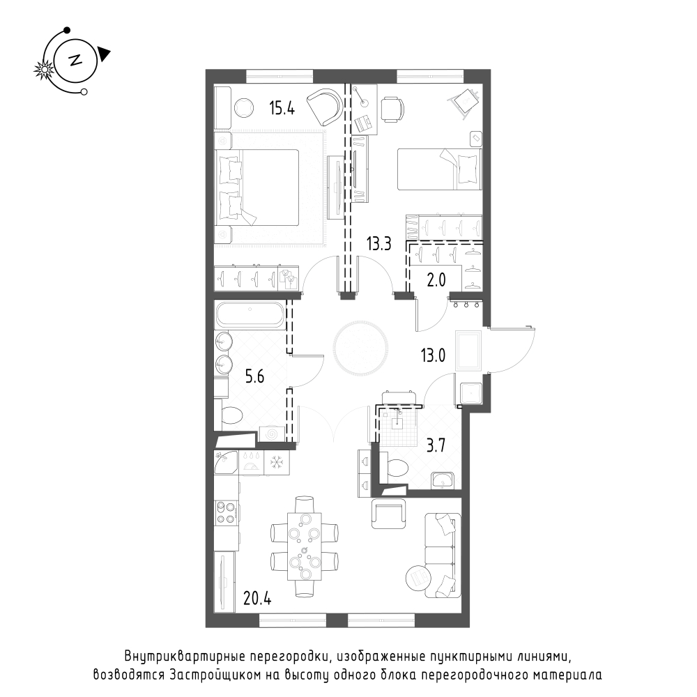 2-комнатная квартира  №352 в Domino Premium: 73.4 м², этаж 9 - купить в Санкт-Петербурге