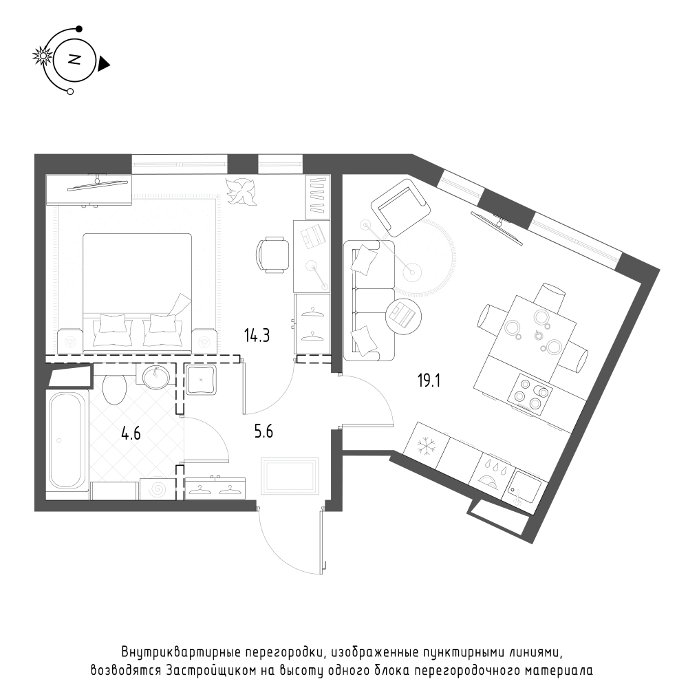 1-комнатная квартира  №377 в Domino Premium: 43.6 м², этаж 8 - купить в Санкт-Петербурге
