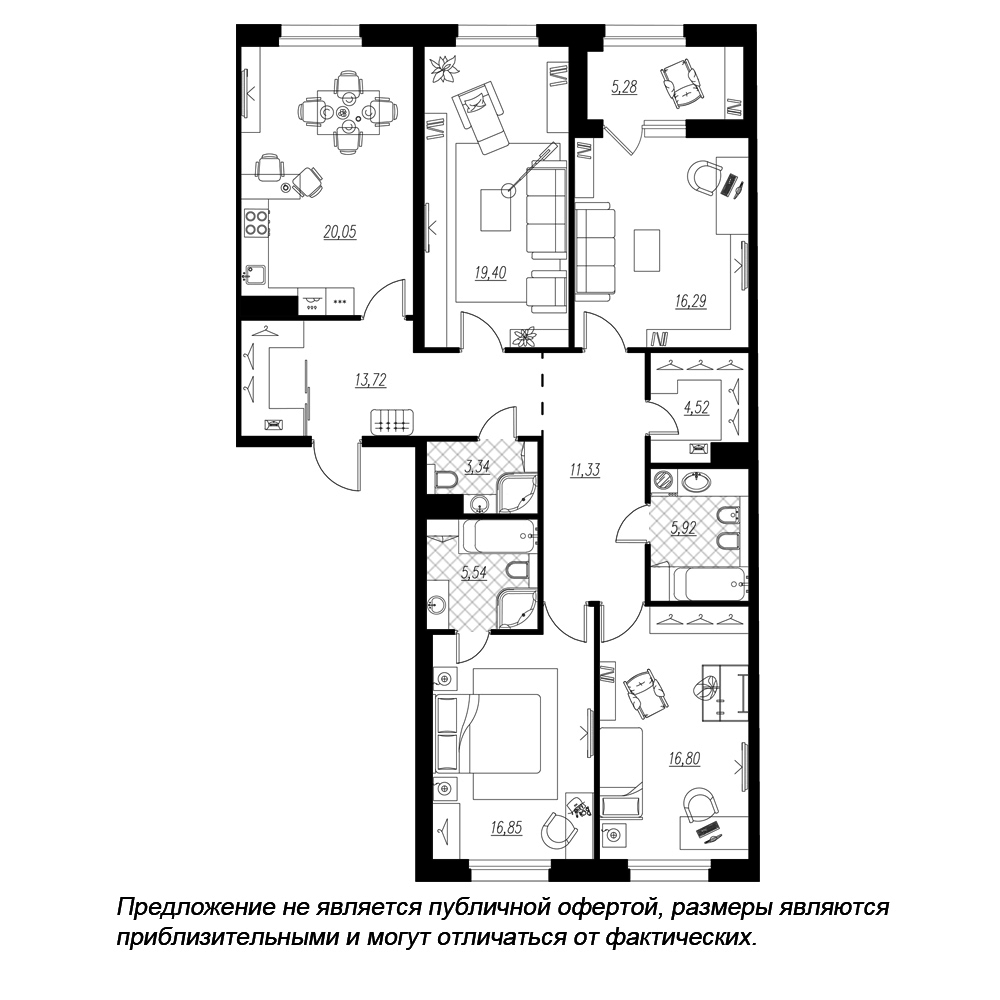 4-комнатная квартира  №309 в Петровская доминанта: 140.3 м², этаж 4 - купить в Санкт-Петербурге