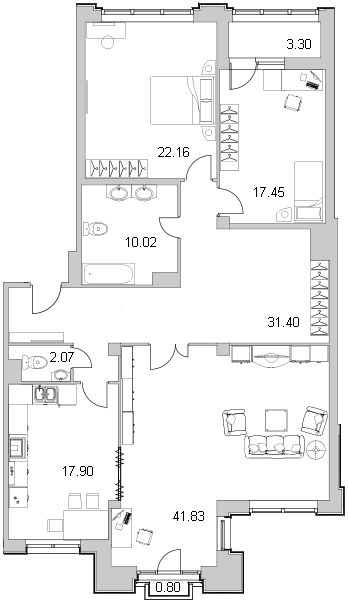 3-комнатная квартира  №А2/3-1 в Граф Орлов: 144.3 м², этаж 2 - купить в Санкт-Петербурге