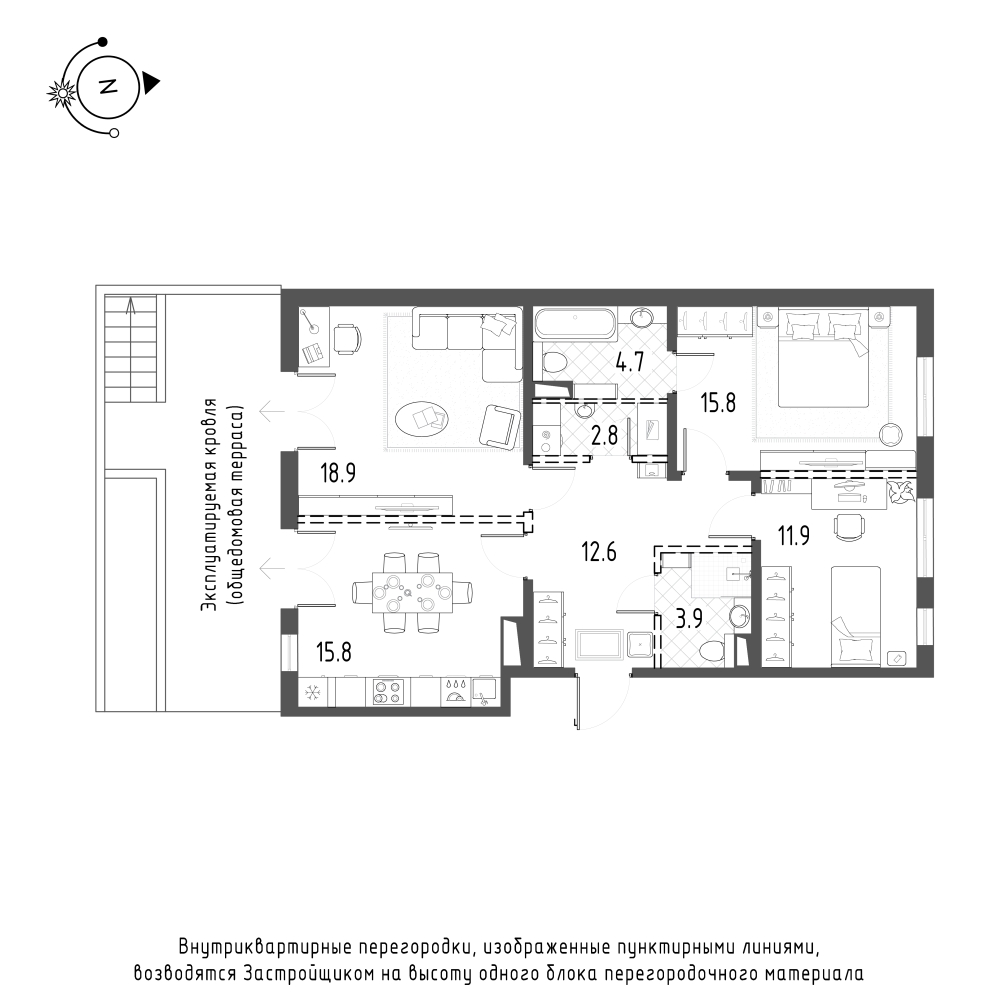 3-комнатная квартира  №468 в Domino Premium: 86.4 м², этаж 2 - купить в Санкт-Петербурге
