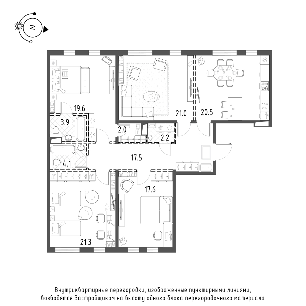 4-комнатная квартира  №398 в Domino Premium: 129.1 м², этаж 8 - купить в Санкт-Петербурге