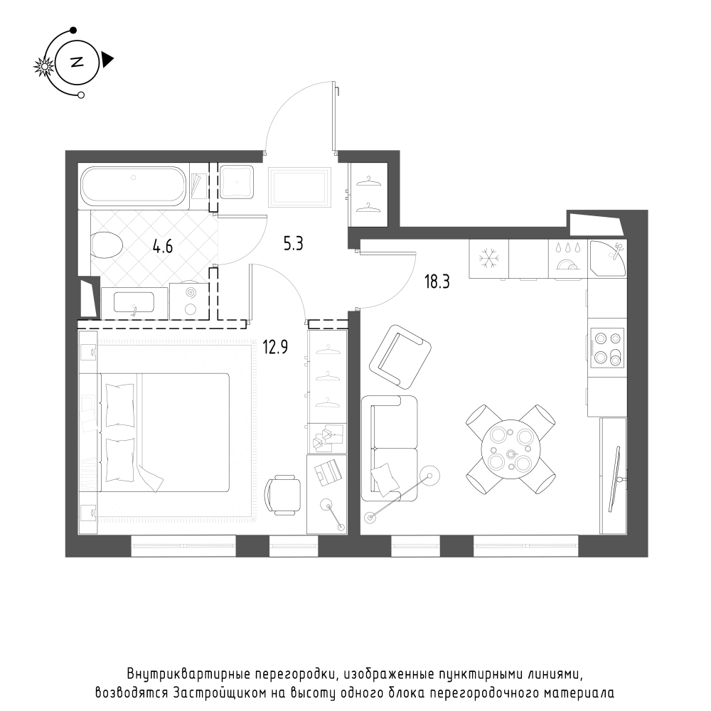 1-комнатная квартира  №432 в Domino Premium: 41.1 м², этаж 5 - купить в Санкт-Петербурге