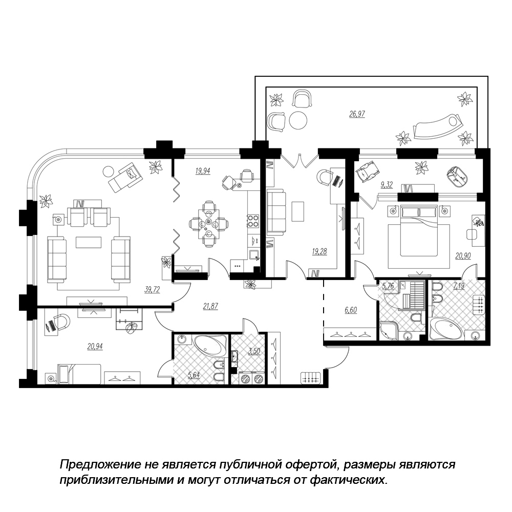 4-комнатная квартира  №293 в Петровская доминанта: 190 м², этаж 2 - купить в Санкт-Петербурге
