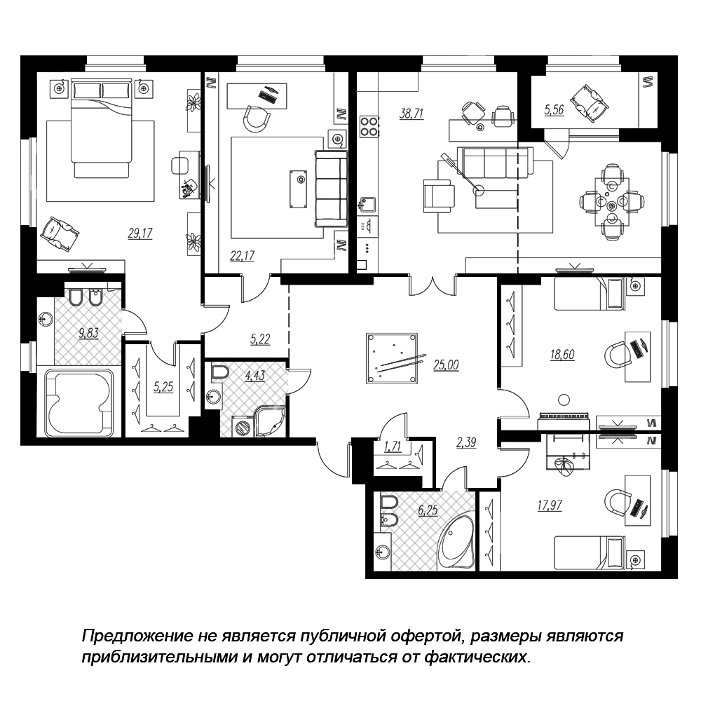 4-комнатная квартира  №356 в Петровская доминанта: 191.8 м², этаж 3 - купить в Санкт-Петербурге
