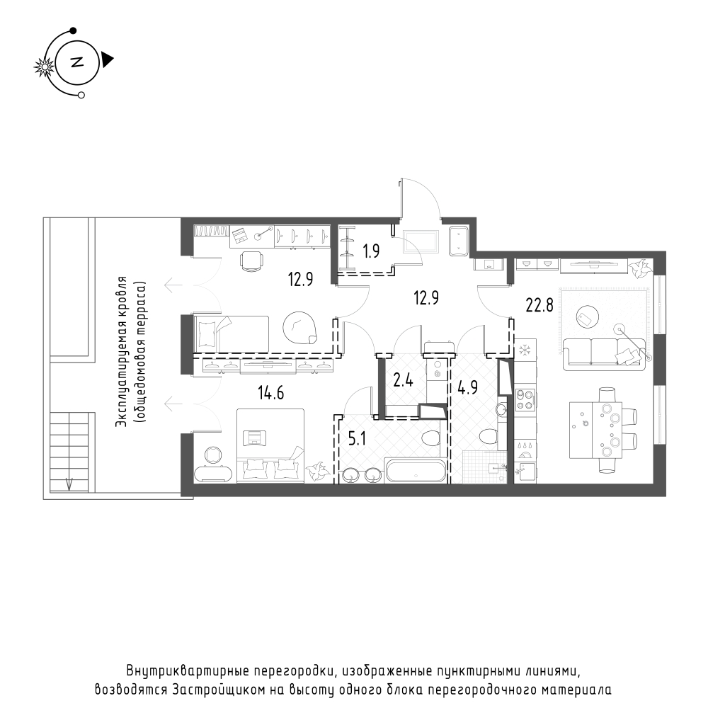 2-комнатная квартира  №449 в Domino Premium: 77.5 м², этаж 2 - купить в Санкт-Петербурге