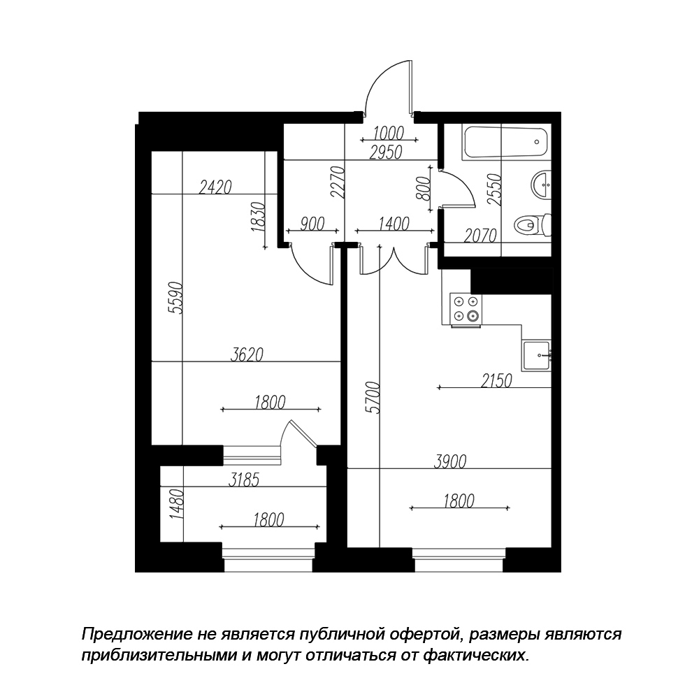 1-комнатная квартира  №260 в Петровская доминанта: 53.6 м², этаж 9 - купить в Санкт-Петербурге