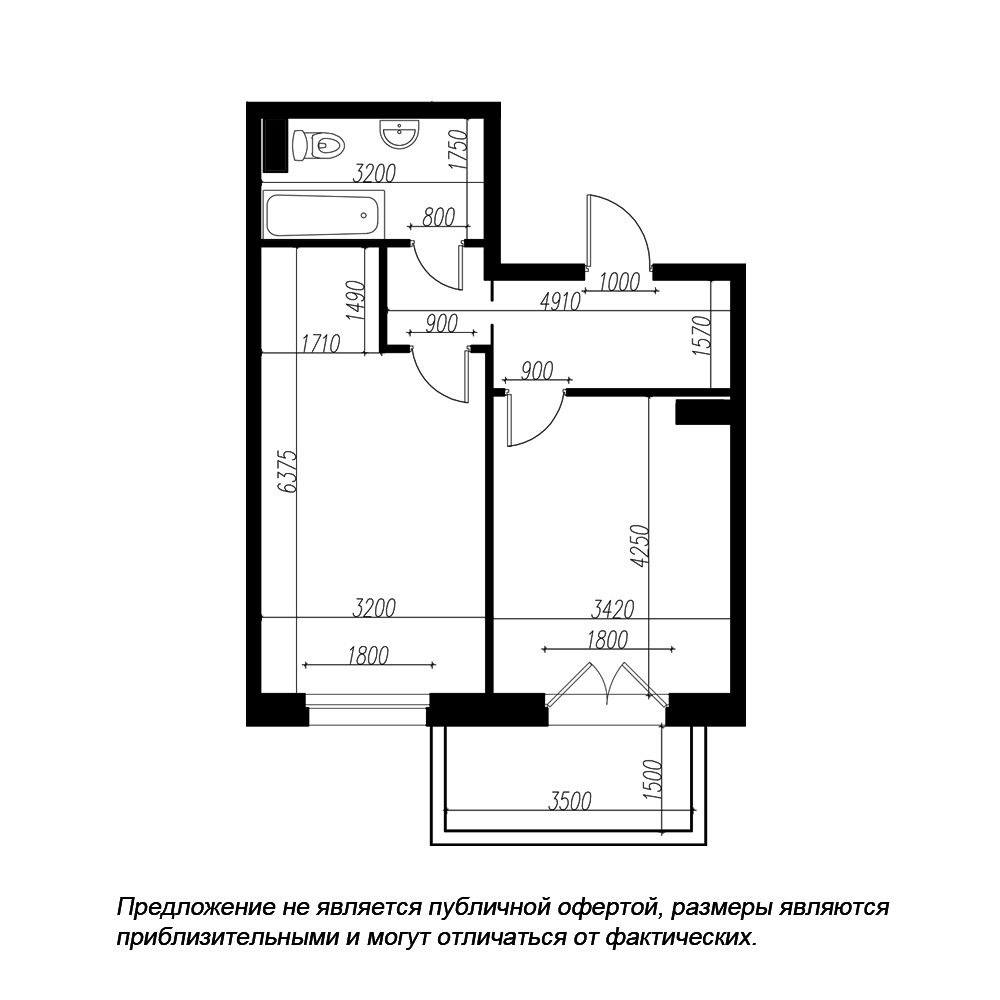 1-комнатная квартира  №170 в Петровская доминанта: 46.8 м², этаж 4 - купить в Санкт-Петербурге