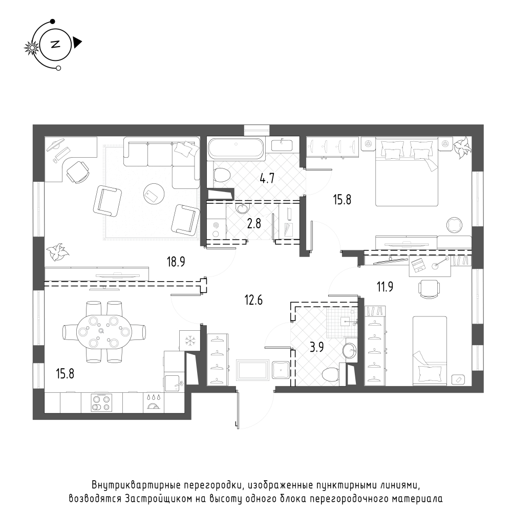 3-комнатная квартира  №476 в Domino Premium: 86.4 м², этаж 6 - купить в Санкт-Петербурге