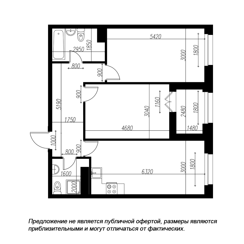 1-комнатная квартира  №54 в Петровская доминанта: 45.2 м², этаж 3 - купить в Санкт-Петербурге