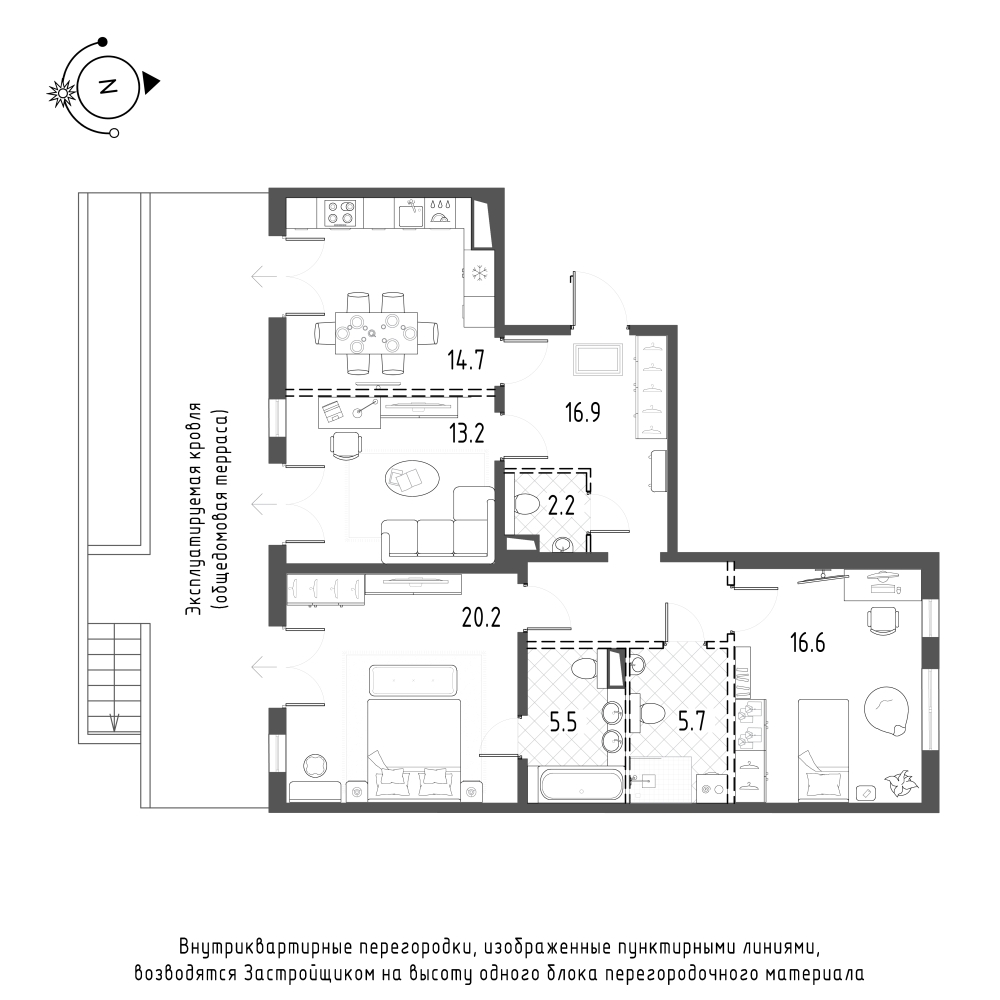 3-комнатная квартира  №467 в Domino Premium: 95 м², этаж 2 - купить в Санкт-Петербурге