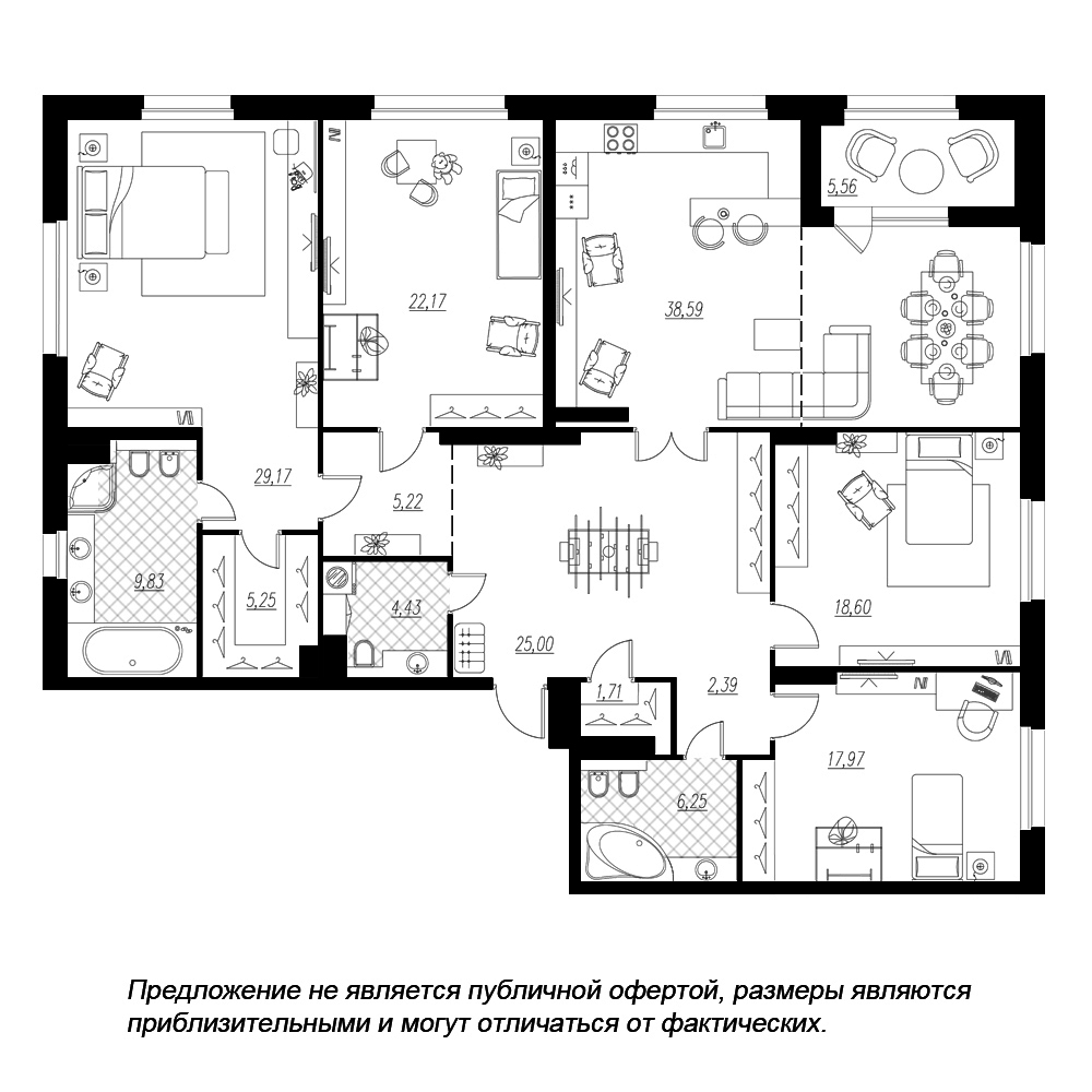 4-комнатная квартира  №362 в Петровская доминанта: 192 м², этаж 6 - купить в Санкт-Петербурге
