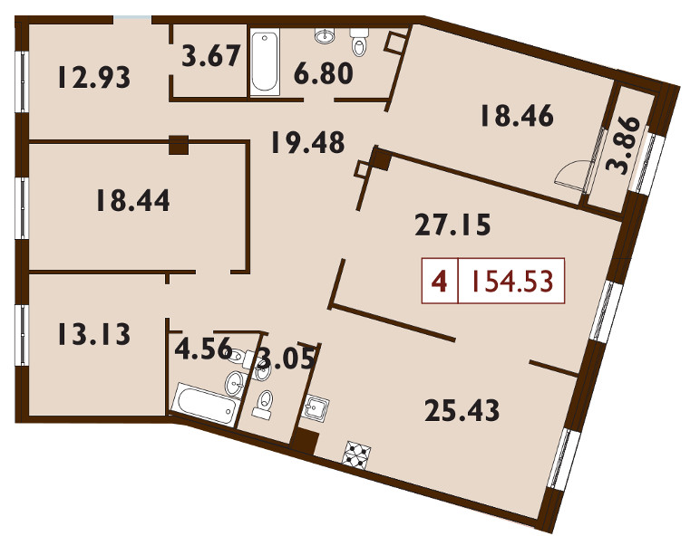 4-комнатная квартира  №101 в Neva Haus: 154.8 м², этаж 6 - купить в Санкт-Петербурге