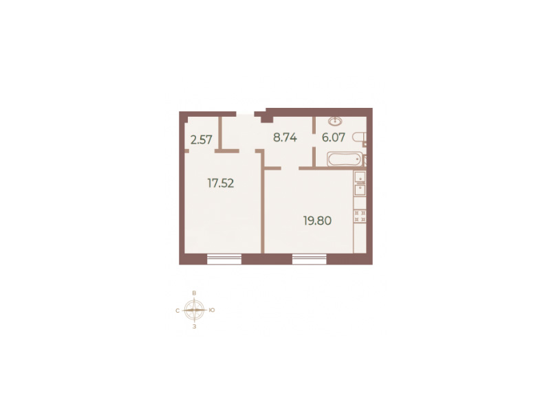 1-комнатная квартира  №54 в Neva Haus: 54.4 м², этаж 1 - купить в Санкт-Петербурге