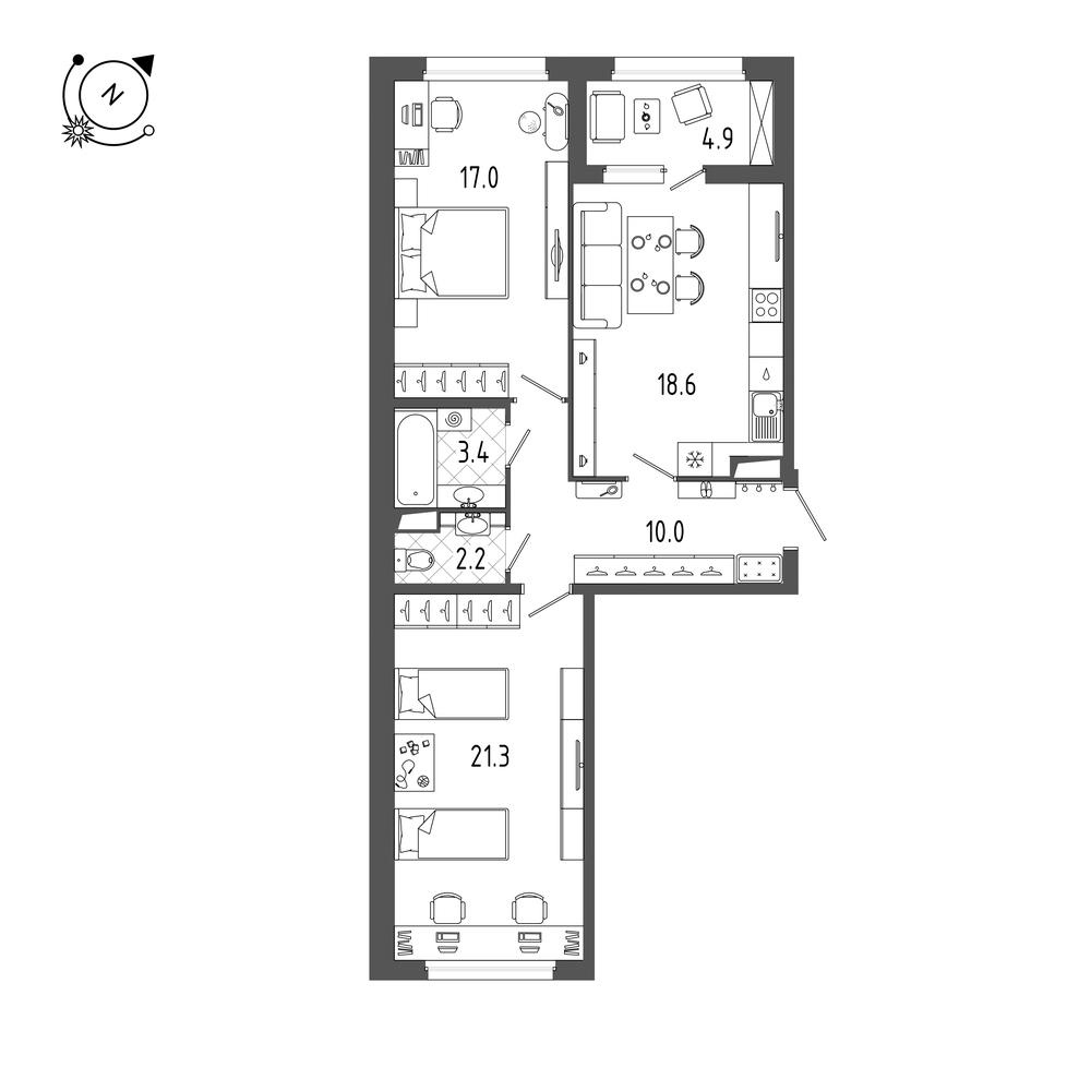 2-комнатная квартира  №213 в Domino: 75.2 м², этаж 9 - купить в Санкт-Петербурге