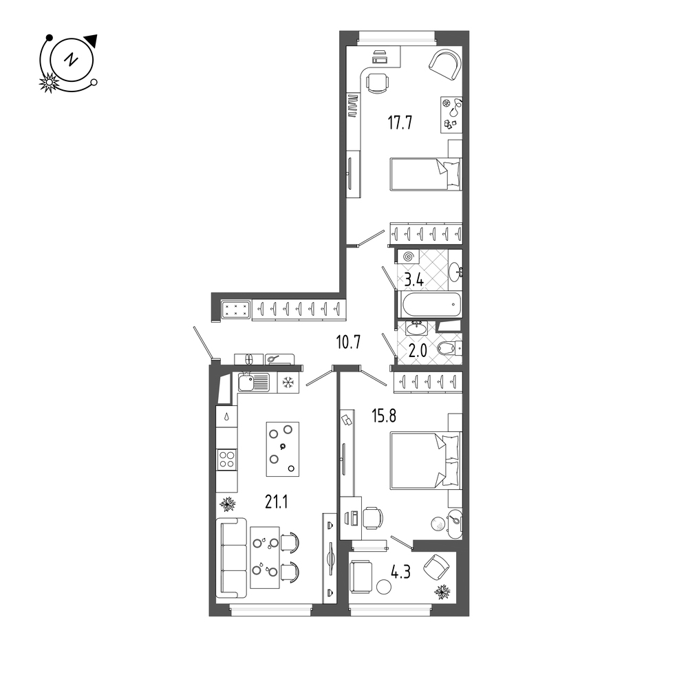 2-комнатная квартира, 72.7 м²; этаж: 6 - купить в Санкт-Петербурге