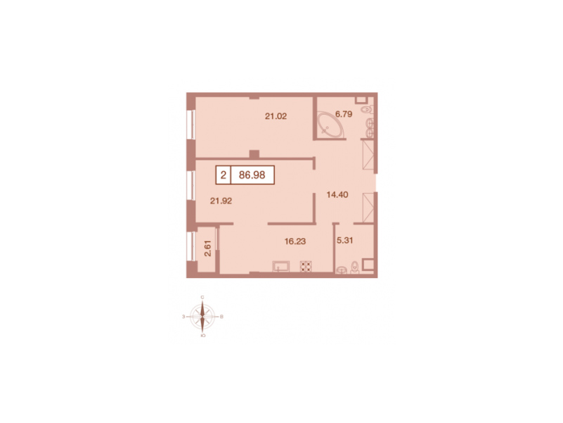 2-комнатная квартира  №23 в Neva Haus: 87.2 м², этаж 4 - купить в Санкт-Петербурге