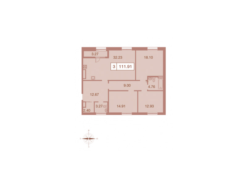 3-комнатная квартира  №127 в Neva Haus: 112.2 м², этаж 9 - купить в Санкт-Петербурге