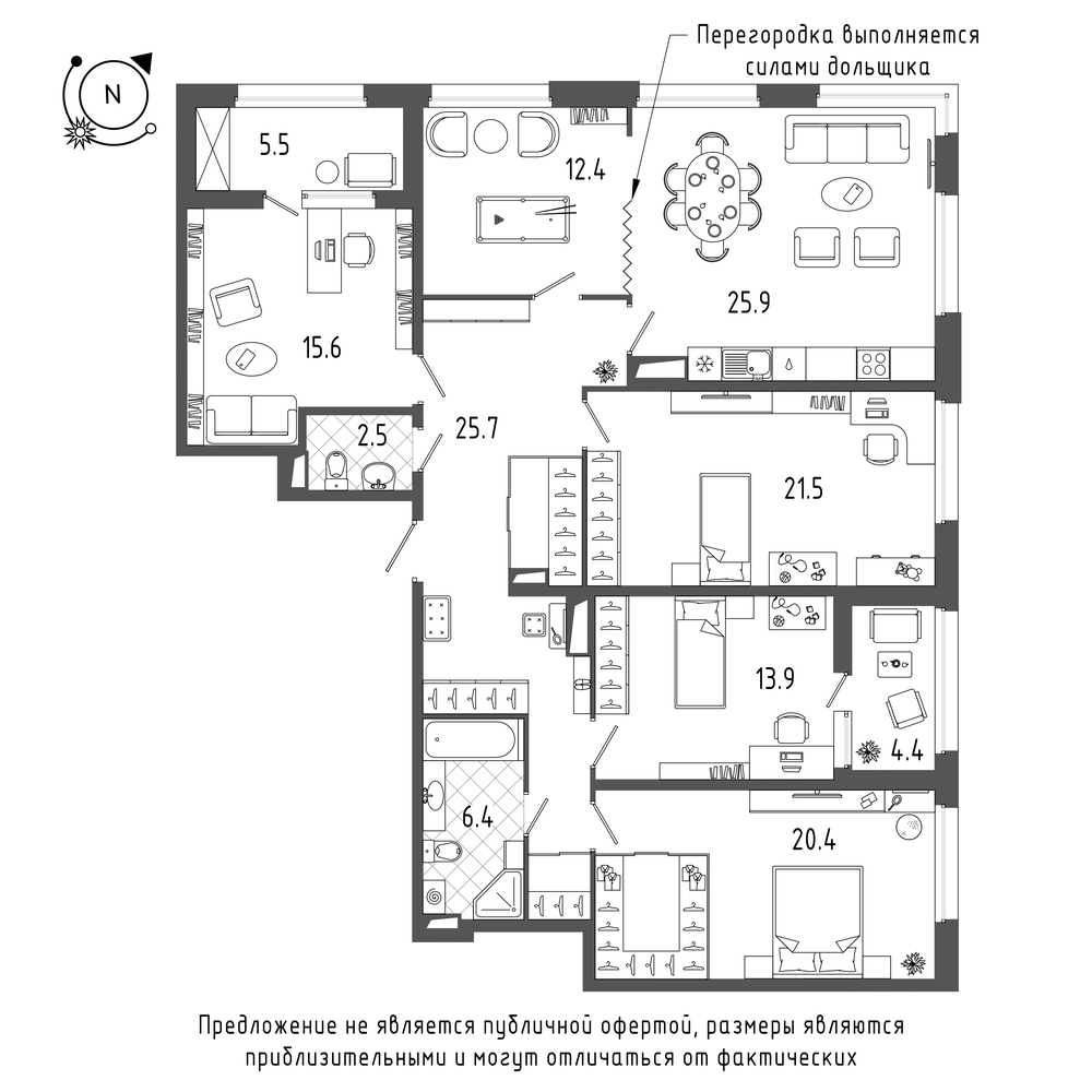 5-комнатная квартира  №259 в Domino: 149.3 м², этаж 10 - купить в Санкт-Петербурге