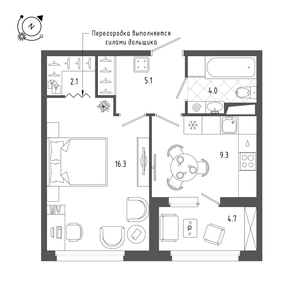 1-комнатная квартира  №261 в Svetlana Park: 39.1 м², этаж 10 - купить в Санкт-Петербурге