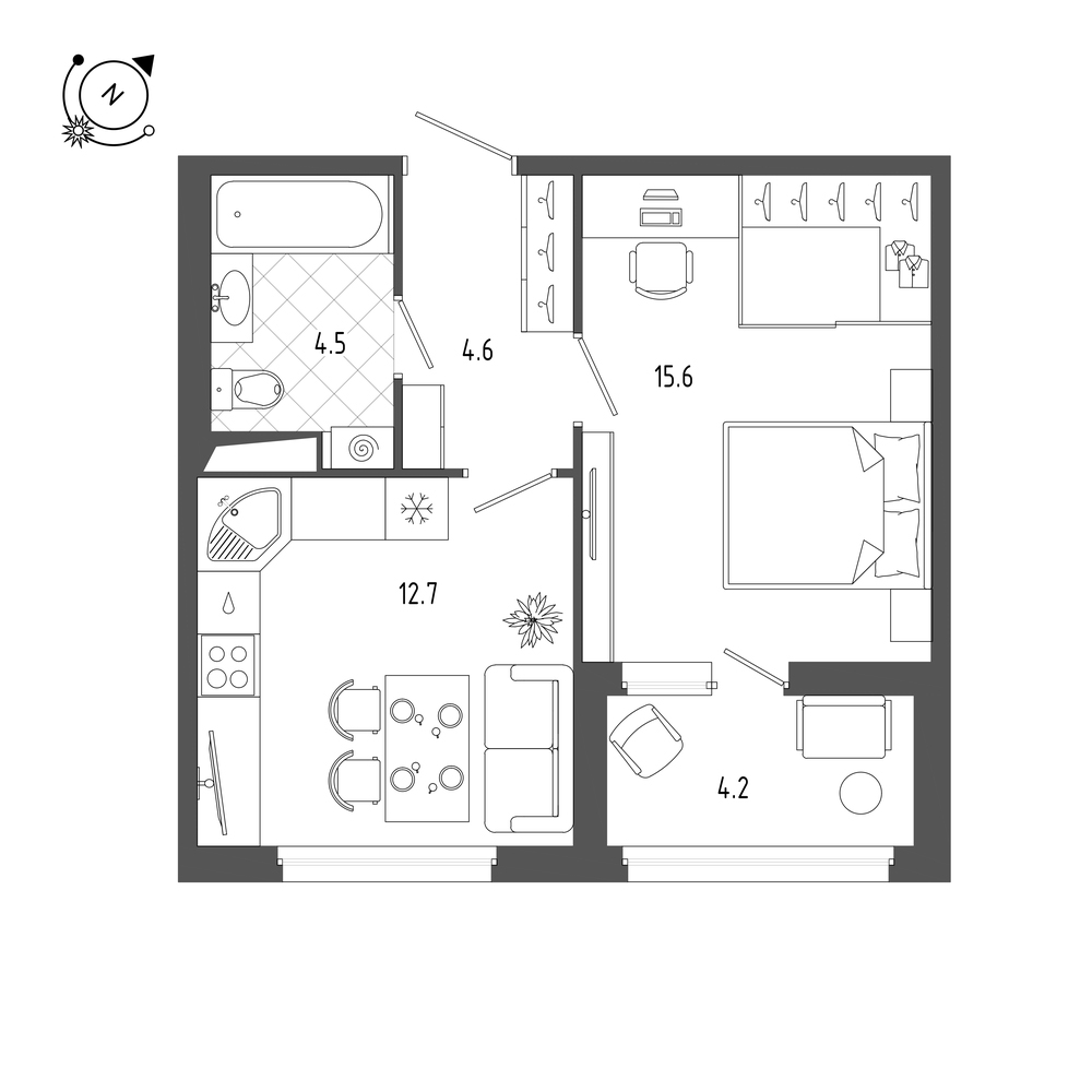 1-комнатная квартира  №55 в Domino: 39.8 м², этаж 10 - купить в Санкт-Петербурге