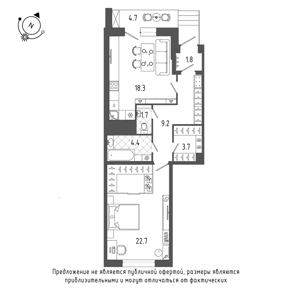 1-комнатная квартира  №279 в ЖК Эталон на Неве: 62.8 м², этаж 1 - купить в Санкт-Петербурге